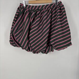 Striped Bubble Hem Mini Skirt in Black and Pink